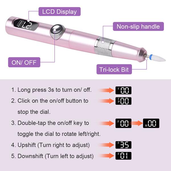 Electric Nail File, Professional Nail Drill, Cordless Nail Drill