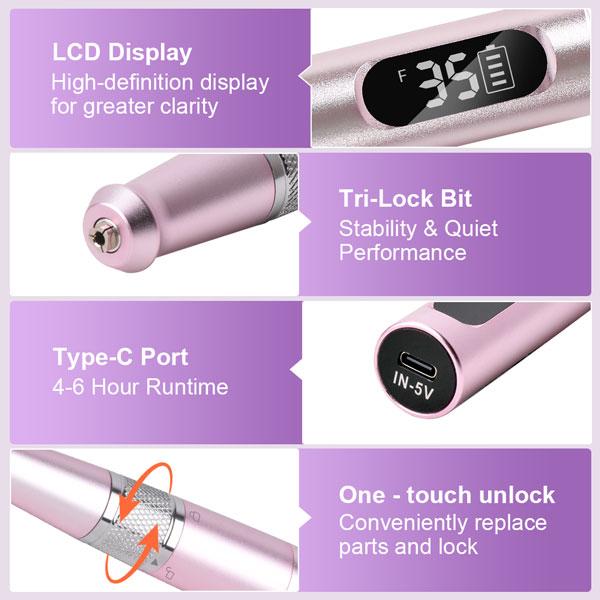 Electric Nail File, Professional Nail Drill, Cordless Nail Drill