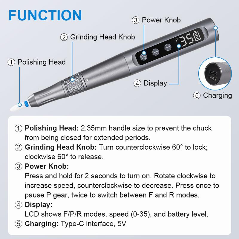 Machine Cordless E-File, Portable Nail Drill Professional